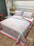 韩式新款雕花短毛绒纯棉花边两用超柔无静电绗缝床垫床单床上用品