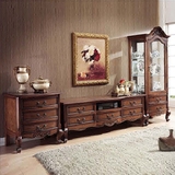 组合落地柜三件套美式实木雕花装饰柜全套简约乡村电视柜家具特价