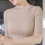 【天天特价】韩国站2016秋小高领针织打底衫五分袖修身显瘦女毛衣