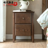 纯实木床头柜 环保简约现代美式黑胡桃色储物柜红橡木抽屉柜定制