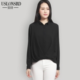 Uslonsrd品牌女装衬衫长袖秋装新款不规则时尚韩版衬衫女雪纺衬衣