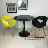 黑白色钢化玻璃洽谈小圆桌椅组合时尚创意欧式榉木塑胶无限椅休闲
