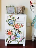 新中式家具床头柜仿古实木古典储物柜手工彩绘做旧复古床边柜包邮