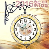 weimeishi创意时尚挂钟客厅地中海贝壳大号金属豪华现代双面钟