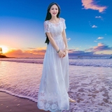 夏季气质女装a型定制礼服女神范连衣裙长裙海边沙滩裙蕾丝仙高腰