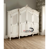 美式乡村实木雕花衣柜地中海白色做旧衣橱欧式复古四门衣柜家具