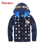 波姆熊童装新款韩版修身男童加厚夹棉外套儿童连帽单排扣上衣春