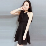 短裙女2016年夏季新款韩版无袖挂脖拼接露背显瘦高腰雪纺连衣裙