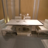 天然爵士白大理石餐桌椅组合6人 简约现代 欧式不锈钢洞石餐桌