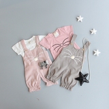 夏装新品女宝宝猫咪背带裤套装 韩版婴儿两件套短袖t恤+背带裤子