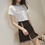2016夏季新款韩版学生修身显瘦短袖套装裙子两件套连衣裙女短裙潮