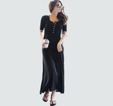 韩国2016新款夏季黑色性感修身显瘦连衣裙女莫代尔长裙紧身显瘦