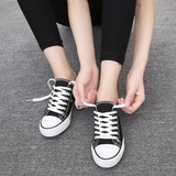 夏季新款黑色帆布鞋女 韩版潮平跟底系带休闲鞋学生球鞋低帮布鞋