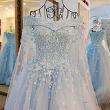 2016新韩版婚纱礼服一字肩披肩蕾丝花朵新娘齐地拖尾婚纱xj16995