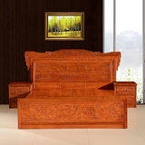 红木家具 非洲花梨大床 荷花大床  1.8米大床双人床 雕花大床包邮