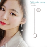 韩国代购925纯银几何六边形天然淡水珍珠耳钉气质简约不对称耳线