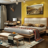 北欧全实木床白蜡木原木真皮软靠双人床1.8米现代简约主卧室家具