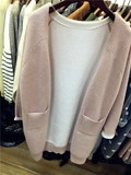韩国代购东大门韩版宽松针织衫中长款粉色长袖兔毛毛衣外套女开衫