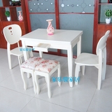 实木折叠餐桌椅组合美式地中海饭桌伸缩可调小户型白色多功能桌