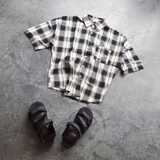 ▲STYLE▲夏季新品韩版时尚流行黑白格子衬衣男休闲宽松短袖衬衫