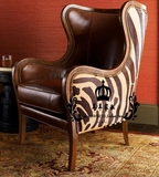 欧式美式布艺单人沙发椅皮艺老虎椅实木沙发高背复古客厅休闲椅子