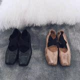 2016欧美夏季新款复古芭蕾浅口舒适平底单鞋打蜡真皮粗跟方头女鞋