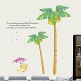 沙滩椰树墙贴墙纸贴画卡通休闲海滩风景海鸥英文猴子客厅儿童房