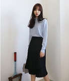韩国chic韩风文艺复古着vintage小众不规则设计百褶半身裙中长裙