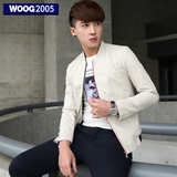 WOOG2005白色PU皮男士修身外套2016韩版皮夹克男春秋季潮青年男装