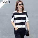 Amii2016夏装新款 艾米女装旗舰店条纹五分袖女士短外套小外套