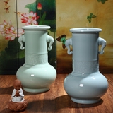 龙泉青瓷陶瓷器 手工粉青厚釉瓷仿古釉古典花瓶花插现代摆件花瓶