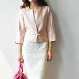 XZ55粉色重磅丝毛蝴蝶结小西装女式修腰短外套七分袖2016春夏新款