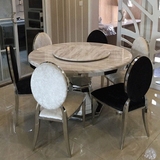 大理石餐桌 现代简约不锈钢圆桌饭桌圆形桌椅组合小户型6人带转盘