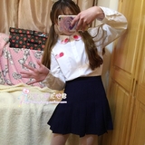 日系学院 软妹可爱小草莓贴布元宝领童趣少女长袖衬衫上衣