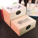 木盒子 桌面收纳盒仿古木盒 复古首饰zakka带锁木盒长方形木盒
