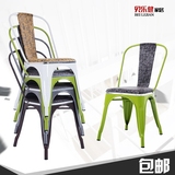 欧式餐椅铁皮椅子靠背椅金属椅铁艺复古工业皮垫靠背包皮工艺铁椅