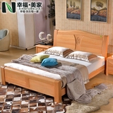 全实木床 榉木床简约现代中式纯实木床1.8米双人床高箱储物床婚床