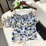 J81夏季韩版女装印花抹胸吊带雪纺背心荷叶边修身上衣小吊带6369
