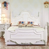 简亚特价02T欧式仿古彩绘实木双人床美式做旧手绘卧室家具架子床