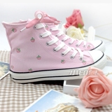 小印象新款韩版小草莓粉色高帮手绘帆布鞋女春秋学生日系可爱包邮