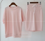 韩国代购孕妇装16夏新纯色棉质宽松T恤衫+半身裙两件套装