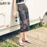 LRUD2016夏季新款韩版高腰蕾丝阔腿裤女宽松显瘦休闲裤宽松七分裤