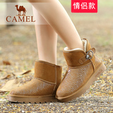 Camel骆驼情侣靴女靴冬季新款男士女士雪地靴平跟套筒中筒靴棉靴