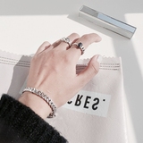韩国925纯银半边链条做旧复古女食指指环开口宝石黑玛瑙泰银戒指