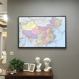 中国地图挂图挂画世界地图装饰画办公室超大实木有框背景墙画壁画