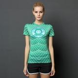 绿灯侠超人英雄运动紧身衣短袖跑步弹力速干透气瑜伽健身服女T恤