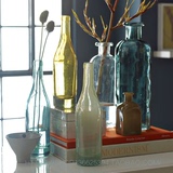 玻璃花瓶透明彩色欧式复古摆件西班牙风家居室内创意软装饰品包邮