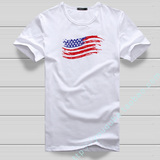 美国星条国旗T恤 USA风情定制个性短袖纯棉莱卡文化衫tshirt