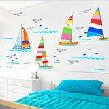 浪漫地中海 海洋帆船 卧室床头沙发背景墙餐厅橱柜儿童房三代墙贴