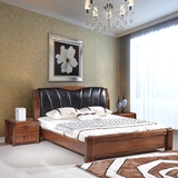 实木床1.8米双人床金丝黑胡桃木床1.5米真皮床简约现代中式储物床